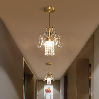 Light Luxury Small Chandelier Single Head Crystal Dining Room Chandelier American Bar Porch Corridor Decoration European Brass Corridor Lamp
