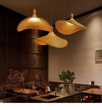 Bamboo Chandelier Rattan Straw Hat Lamp Stair Bamboo Lamp