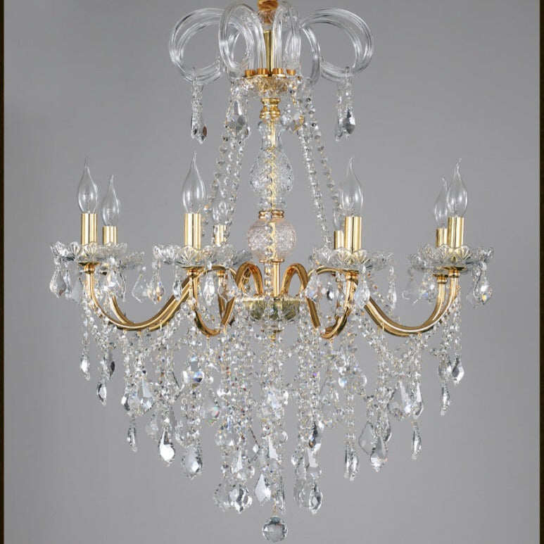 Living Room Chandelier Golden Wrought Iron Crystal Lamp Restaurant Atmosphere Hotel Hall Lamp Candle Lamp