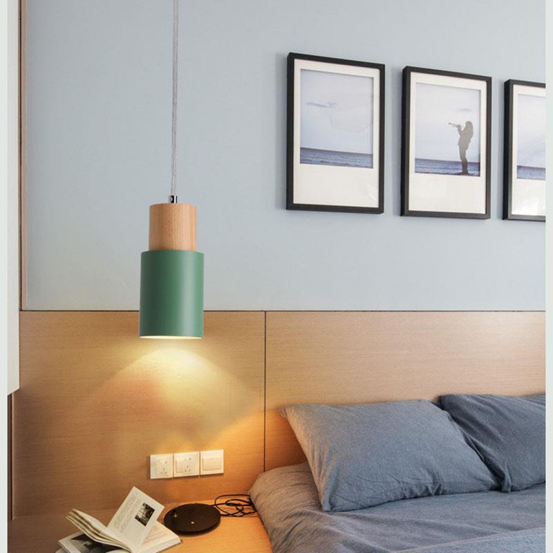 High Quality Durable Modern Wood Pendant Light Minimalist Macaron Nordic Wood Luminaire Aluminum Island Bar Hotel Home Decor