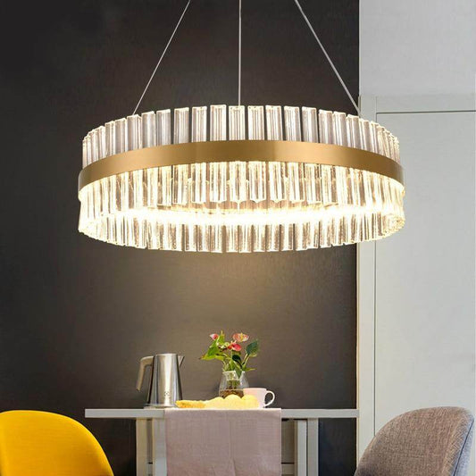 New Designer Round Modern Crystal Pendant Lights Luxury Dinning Room Hanglamp Duplex Building Hall Light Fixtures Hanging Lamp