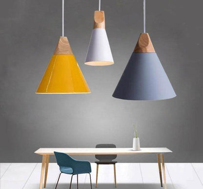 Nordic Combined Bar Real Wood Pendant Lights Multicolor Aluminum Lamp Shade Pendant Lamps for Dining Room Home Lighting Fixture