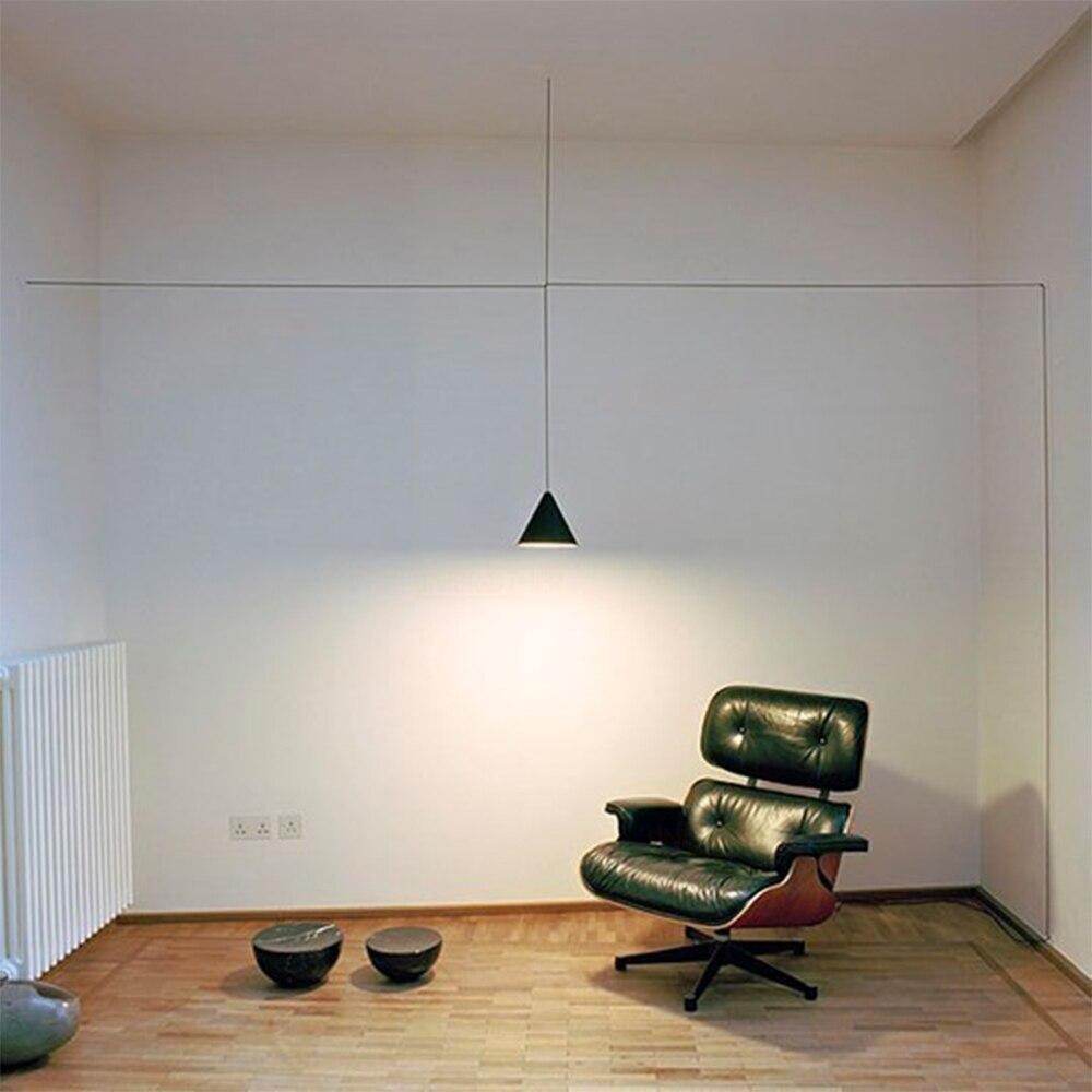 Modern Pendant Lamp Light Black Metal Long Wire Simple Shape Kitchen Bar Hanging Lamp Bedside Suspension Lighting Creative Lamp