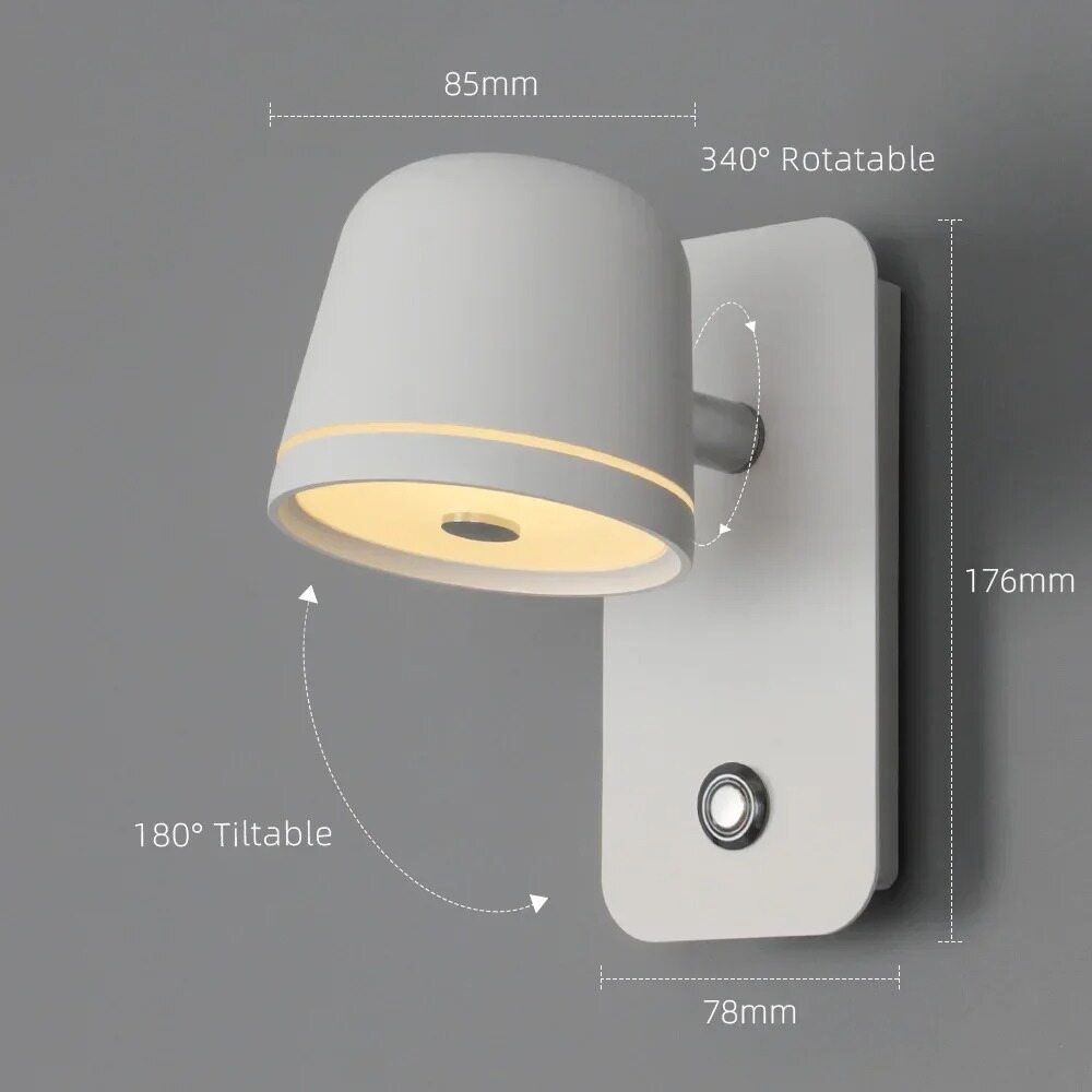 LED Dimmable Wall Lamp with On/Off Switch Adjust Brightness and 3-CCT Rotation Wall Sconce for Bedside Living Room