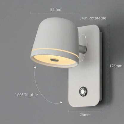LED Dimmable Wall Lamp with On/Off Switch Adjust Brightness and 3-CCT Rotation Wall Sconce for Bedside Living Room