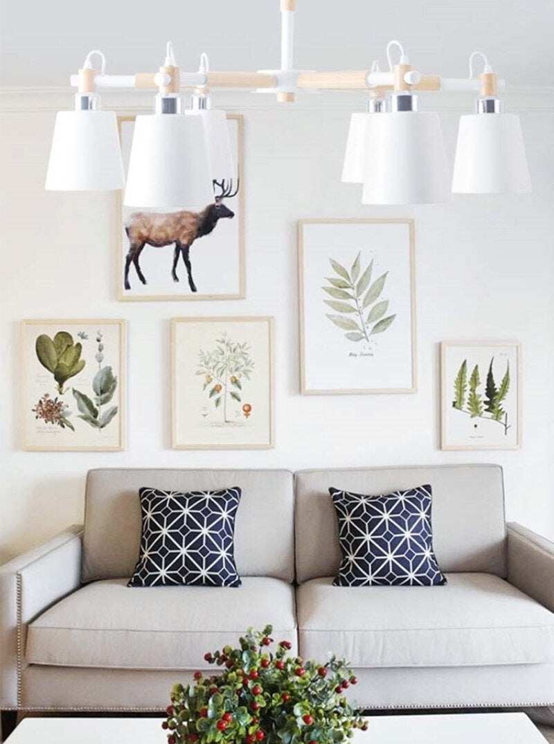 Nordic Creative Simple 3/6/8 Heads Solid Wood LED Pendant Light White Black Color Iron+Solid Wood E27 Holder Modern Ceiling Lamp
