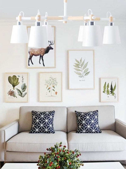 Nordic Creative Simple 3/6/8 Heads Solid Wood LED Pendant Light White Black Color Iron+Solid Wood E27 Holder Modern Ceiling Lamp