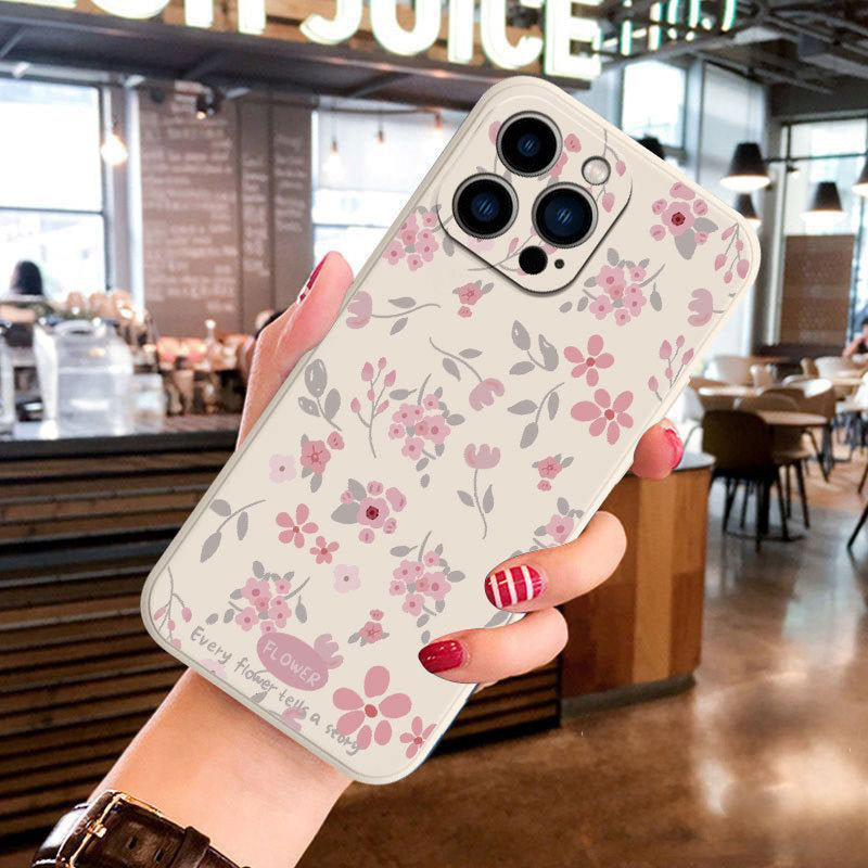 Green Leaf Pink Flower Print Phone Case For iPhone 11 12 13 14 15 16 17 Pro Max Air XS X XR 7 8 Plus 16e Shockproof Soft Cover