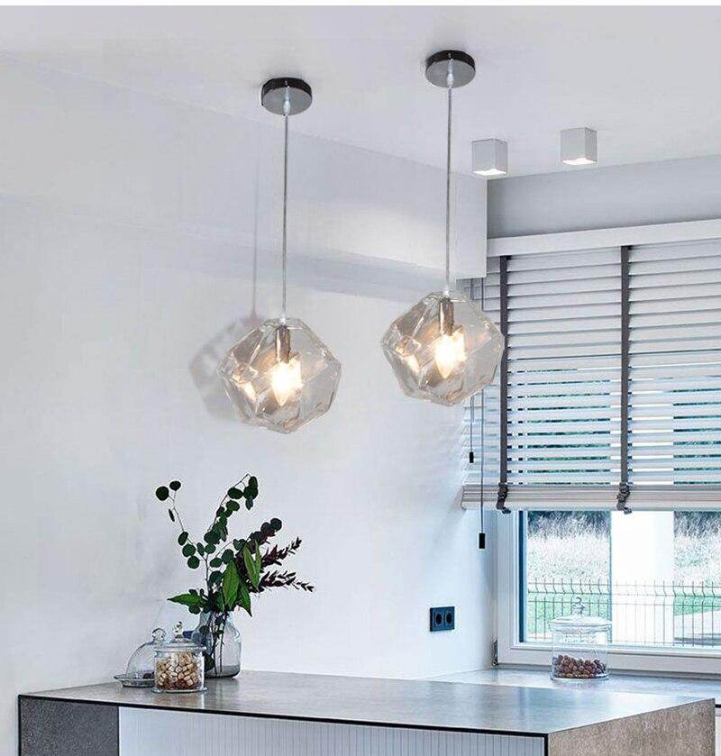 Modern Scandinavian Ice Crystal Glass Pendant Lights Creative Restaurant Hanging Lights Colored Stone Single Head Luminarias