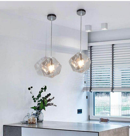 Modern Scandinavian Ice Crystal Glass Pendant Lights Creative Restaurant Hanging Lights Colored Stone Single Head Luminarias