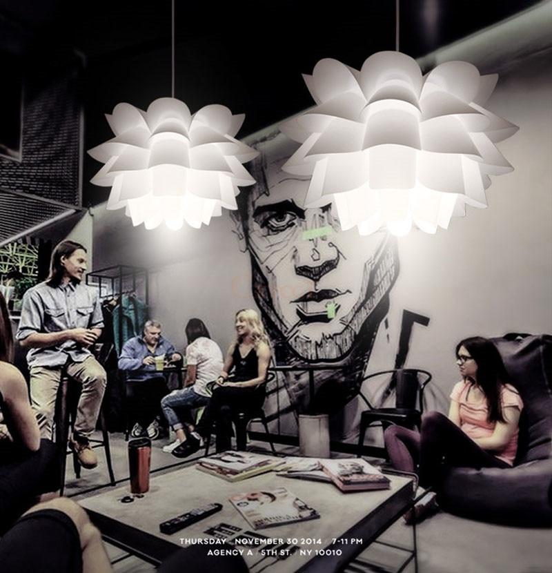 DIY Lily Lotus IQ Puzzle Pendant Lampshade E27 Pendant Light Cafe Restaurant Ceiling Room Decoration LED Hanging Lamp