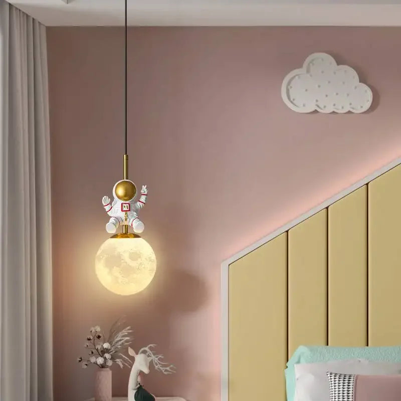 Modern LED Bedside Pendant Lamp Astronaut Chandelier for Child's Room Bedroom Moon Night Light Home Decor Light Fixture Lustre