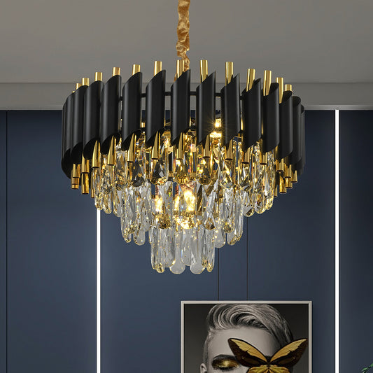Modern 3-story Crystal Black Gold Chandelier Light 15.7 "Round Ceiling Lighting Dimmable Living Room Dining Room Foyer Bedroom