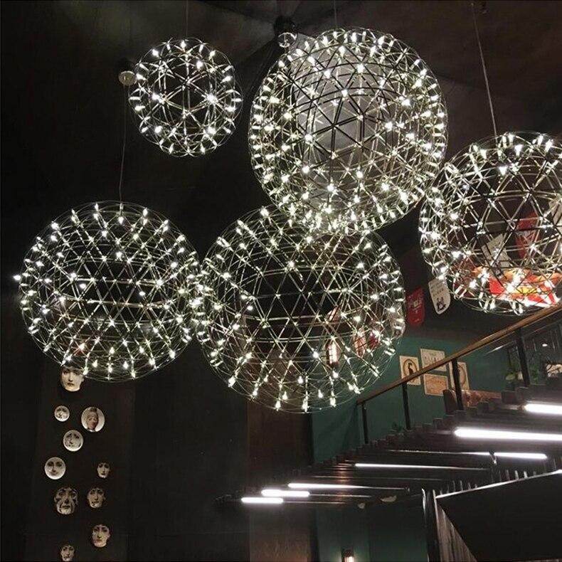 Firework Ball Pendant Lighting Fixtures Chrome/Gold Stainless Steel Lustre Led Nordic Lamp Lobby Hotel Living Room Cafe Hanglamp