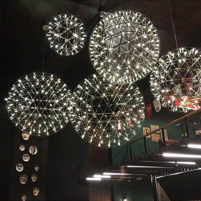 Firework Ball Pendant Lighting Fixtures Chrome/Gold Stainless Steel Lustre Led Nordic Lamp Lobby Hotel Living Room Cafe Hanglamp