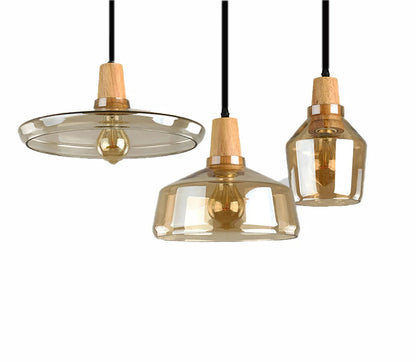 Nordic Wood Pendant Lights Glass Loft Industrial Decor Hanging Lamp Suspension Luminaire For Living Dining Room Fixtures E27