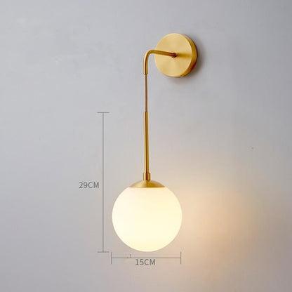 Nordic Design LED Bedroom Bedside Brass Copper Wall Lamp Modern Creative Living Room Dining Room Floor Background Wall Round Lamp