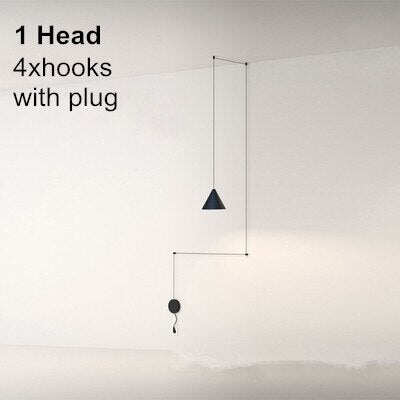 Modern Light Black Metal Long Wire Cone Shape Pendant Lamp Kitchen Island Hanging Lamp Bedside Suspension Lighting