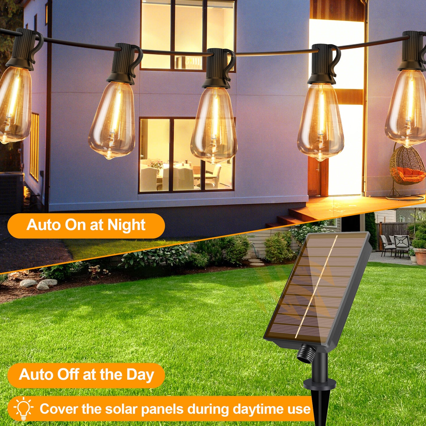 Solar Globe LED String Lights G40 Patio Light USB Recharger 8 Light Modes Remote Control Solar Weatherproof
