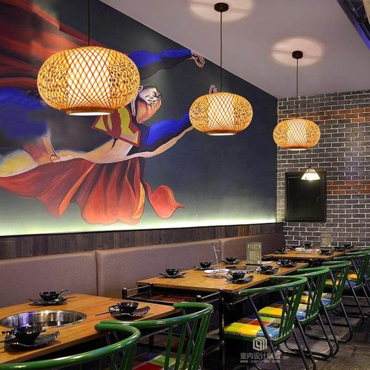 Hand Knitted Bamboo Pendant Light,Japan Style E27 For Restaurant Bedroom Rustic Rattan Art Lampadario Industrial Lamp Suspendues