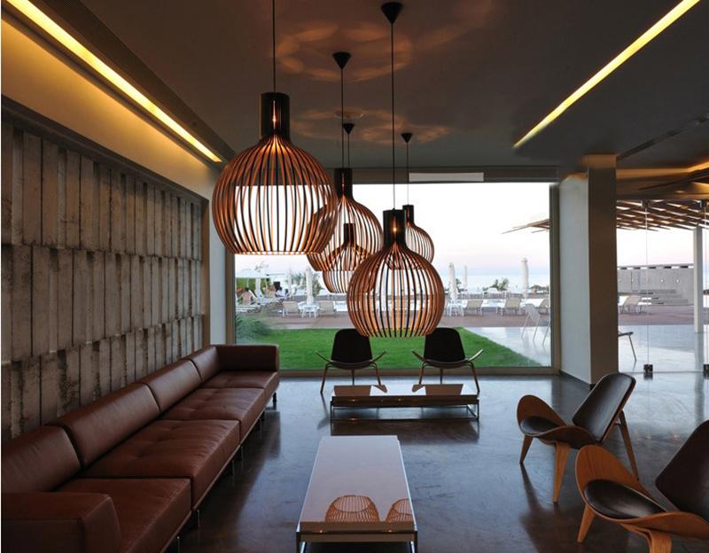 Modern Black Wood Birdcage E27 Bulb Pendant Lights Home Deco Pendant Lamp