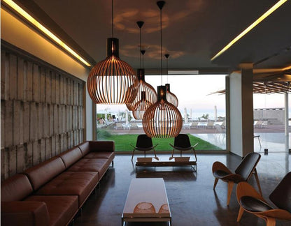 Modern Black Wood Birdcage E27 Bulb Pendant Lights Home Deco Pendant Lamp