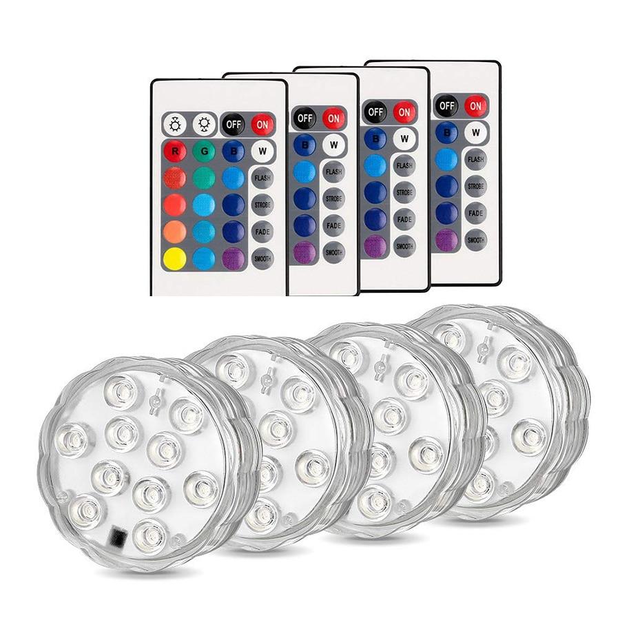 10 Led Remote Controlled RGB Submersible Light Battery Operated Underwater Night Lamp Outdoor Vase Bowl Garden Party Decoration