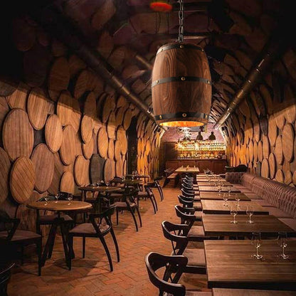 American Modern Nature Loft Wood Wine Barrel E27 Hanging Vintage Pendant Lights For Dining Room Living Room Restaurant Cafe Bar