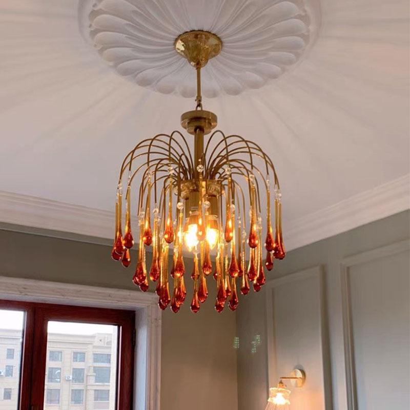 Retro Water Drop French Light Luxury Living Room Bedroom American Glass Chandelier