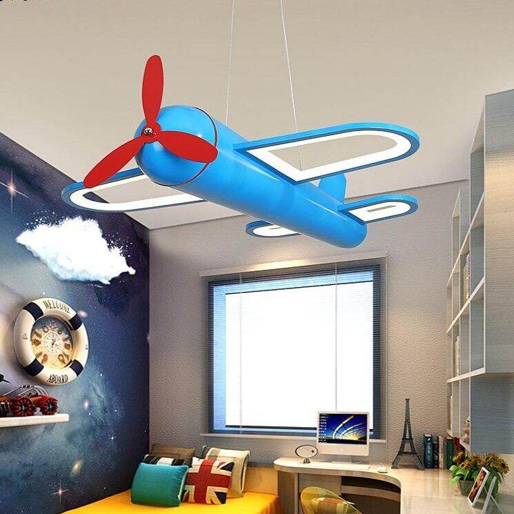 LED Pendant Light For Children Baby Bedroom Blue Airplane Shape Remote Control Lamp Lighting Lamparas Luminaria Avize