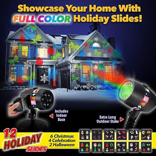 Christmas LED Stage Laser Light Projector House Landscape Spotlight Projector 12 Pattern Cards Disco Outdoor Indoor Decor Lighting for Home Garden