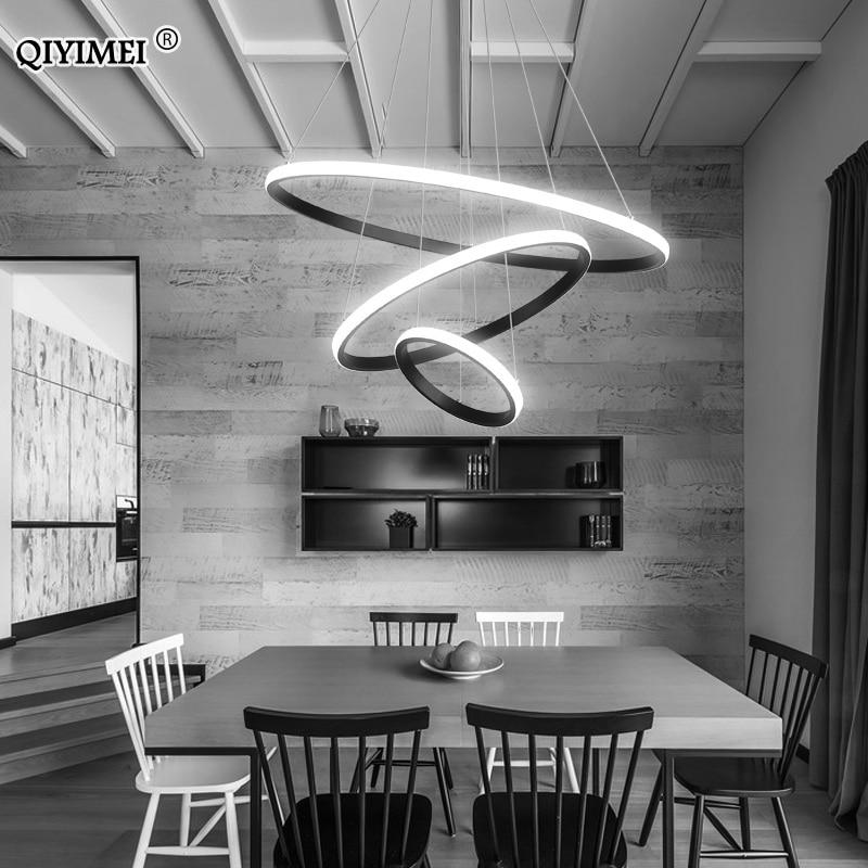 Modern LED Pendant Lights Hang Lamp Living Room Foyer White Coffee Black External Illumination Ring Lighting Luminaria Abajur De