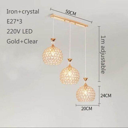 Modern Simplicity Style Indoor Decorations Pendant Lamp E27 LED Crystal Pendant Lights For Restaurant 3 Heads Hanging Light
