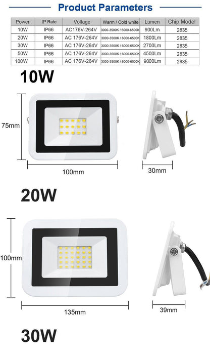 100W 50W 30W 10W 20W LED Flood Light Warm White/Cold White IP66 Waterproof 220V Garden Floodlight Outdoor Spotlight Wall Lamp