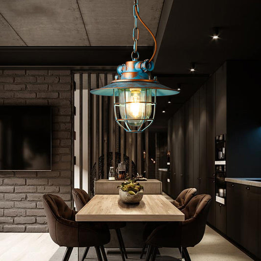 American Retro Industrial Vintage Waterproof Pendant Lamp Chain Loft Ceiling Hanging Lights Iron Glass Metal Cage