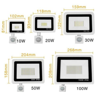 LED Floodlight PIR Motion Sensor LED Spotlight 10W 20W 30W 50W 100W Outdoor Wall Reflector Lighting Waterproof Garden Lamp