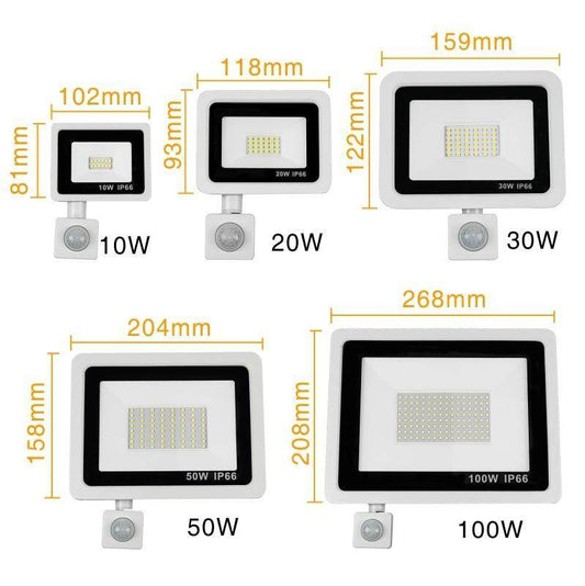 LED Floodlight PIR Motion Sensor LED Spotlight 10W 20W 30W 50W 100W Outdoor Wall Reflector Lighting Waterproof Garden Lamp