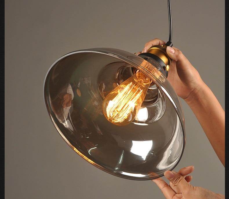 Vintage Glass Pendant Lights Loft Hang Lamp Smoky Grey Hanging Light