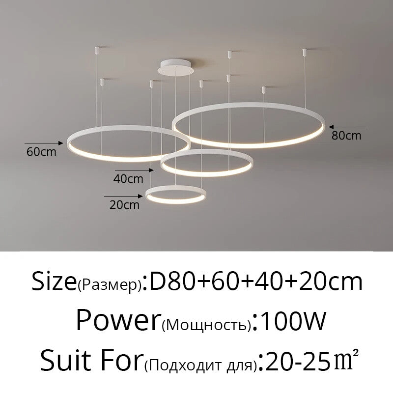 Black Rings Simple Style Modern Pendant Light Minimalist Chandelier Living Room Restaurant Dimmable Remote Lamp Home Decoration