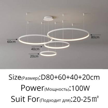 Black Rings Simple Style Modern Pendant Light Minimalist Chandelier Living Room Restaurant Dimmable Remote Lamp Home Decoration