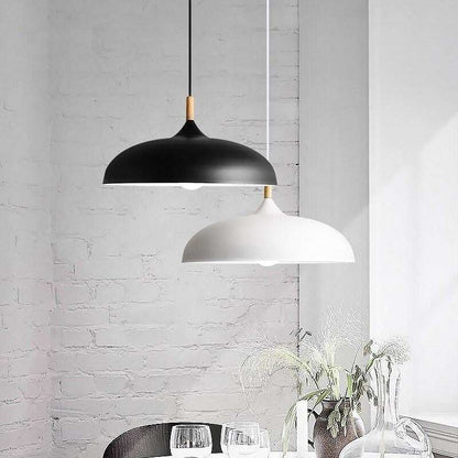 Pendant Light 35cm Diameter Matte Aluminum Lampshade 10cm Iron Base Solid Wood Accessories 1.2 m Suspension Line E27 Lamp Holder
