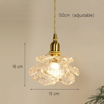French Romantic Small Rose Glass Chandelier Lighting Bedside Bedroom Vintage Brass Light Luxury Hanging Lamp Living Dining Room