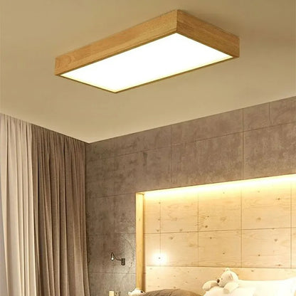 Wood Modern Led Ceiling Lamp Lights For Bedroom Living Dining Room Fixture Square Chandelier Lighting