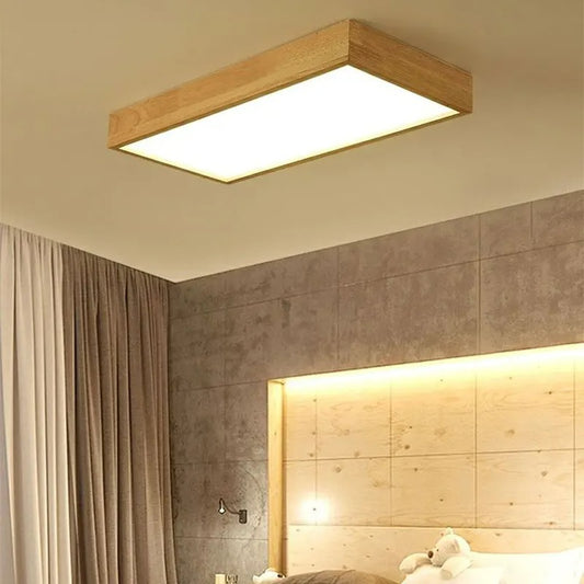 Wood Modern Led Ceiling Lamp Lights For Bedroom Living Dining Room Fixture Square Chandelier Lighting