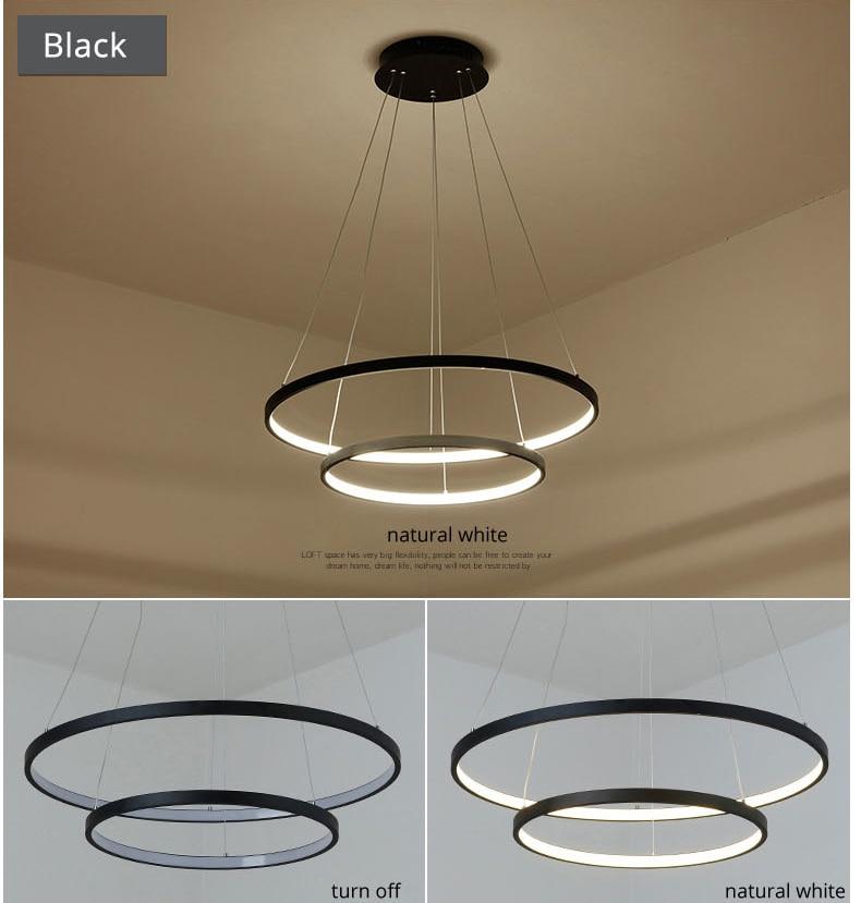 Modern LED Pendant Lights For Living Dining Room White Golden Coffee Black Circle Rings Aluminum Body Lamp Fixtures Home Lamp