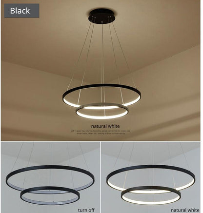 Modern LED Pendant Lights For Living Dining Room White Golden Coffee Black Circle Rings Aluminum Body Lamp Fixtures Home Lamp