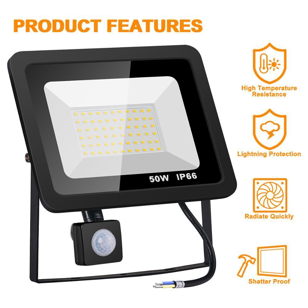 10W 20W 30W 50W 100W Led Flood Light With Adjustable PIR Sensor SMD 2835 Floodlights Outdoor Lighting For Street Square