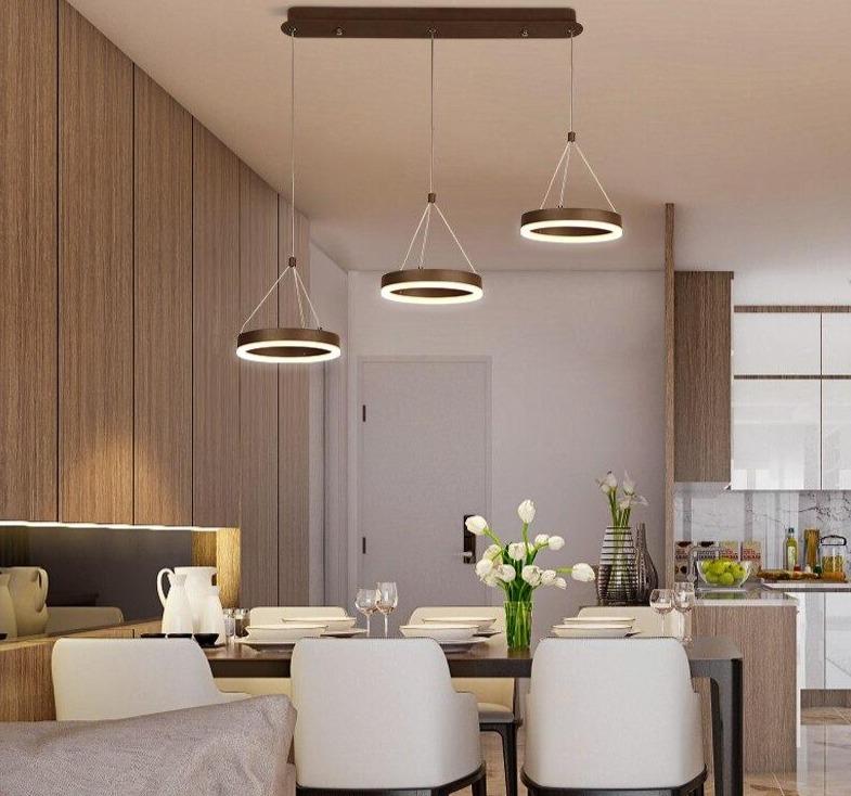 Coffee Led Pendant Light Kitchen Dinning Room Backside Lighting 3 Heads Round Acrylic Lamp Lustres Luminaire Indoor Fixtures