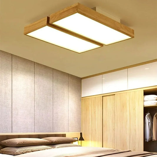 Wood Modern Led Ceiling Lamp Lights For Bedroom Living Dining Room Fixture Square Chandelier Lighting