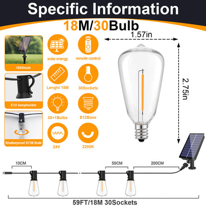 Solar Globe LED String Lights G40 Patio Light USB Recharger 8 Light Modes Remote Control Solar Weatherproof
